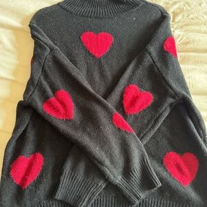 SHEIN Black Sweater with Red Heart Pattern